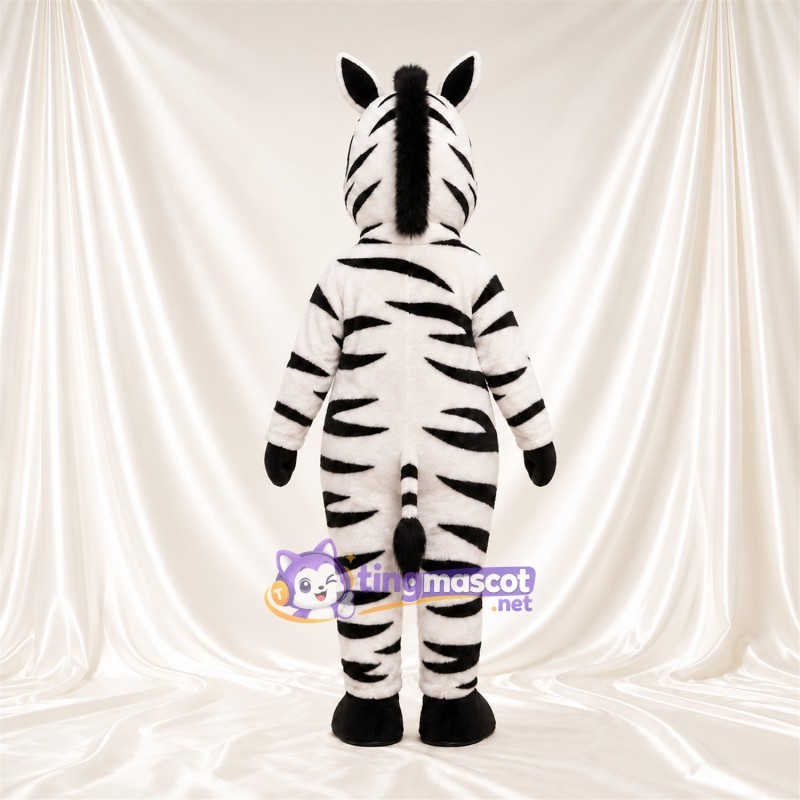 Black and White Zebra Mascot Costume - Black Muzzle and Upright Mane
