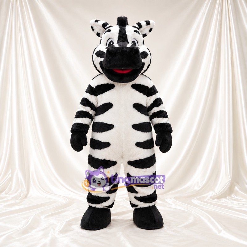 Costume de mascotte Zèbre – noir / blanc – Larges rayures; Museau (noir) Costume de mascotte Zèbre – noir / blanc – Larges rayures; Museau (noir)