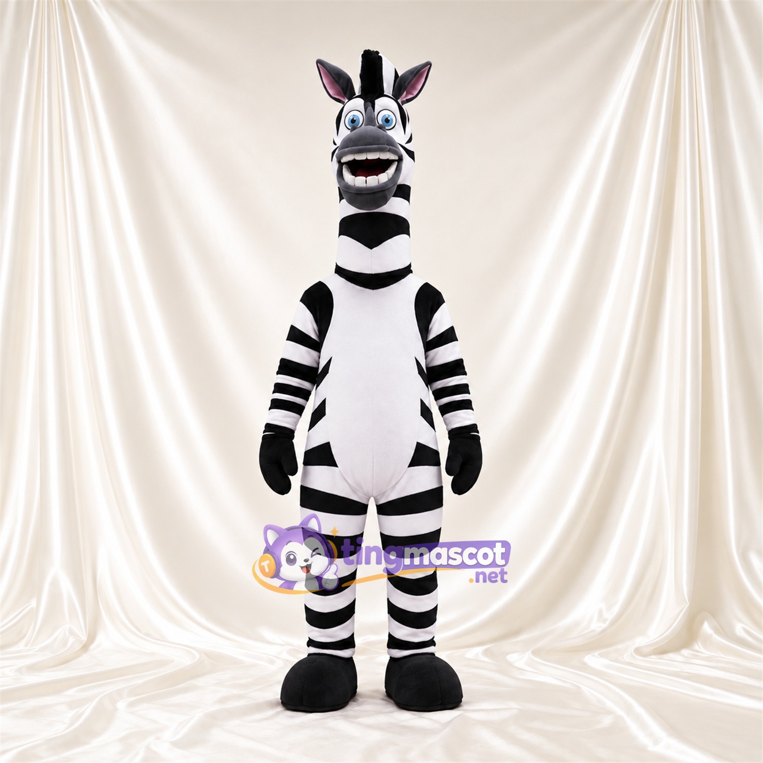 Maskottchenkostüm Zebra – schwarz / weiß – Langer Hals; Augen (blau) Maskottchenkostüm Zebra – schwarz / weiß – Langer Hals; Augen (blau)
