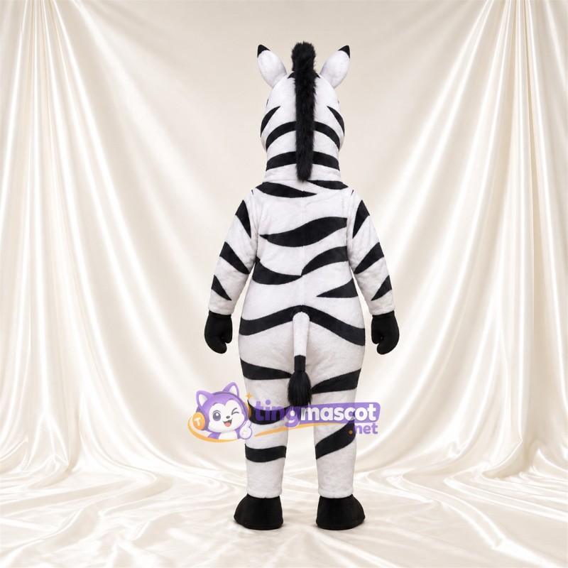 Black and White Zebra Mascot Costume - Broad Curved Stripes and Smiling Face Black and White Zebra Mascot Costume - Broad Curved Stripes and Smiling Face