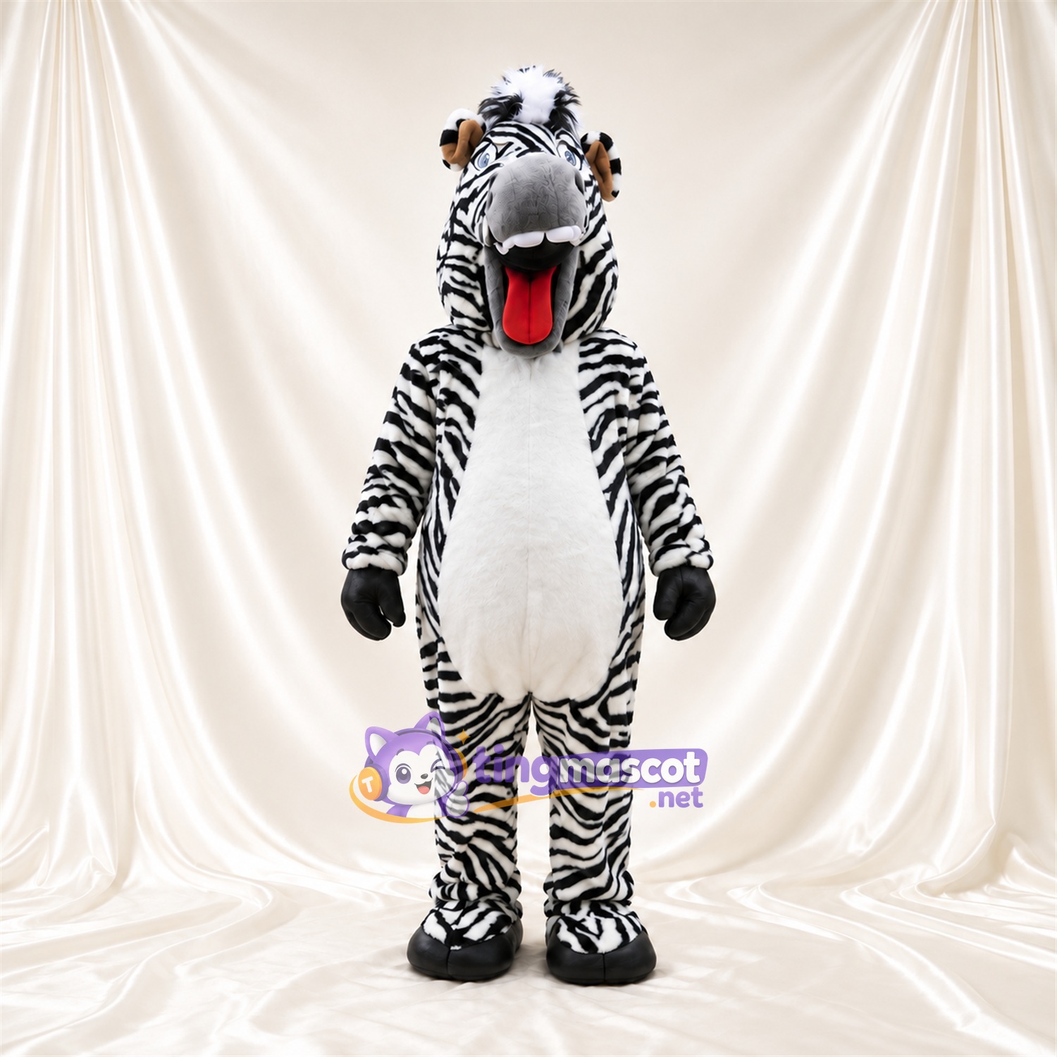 Costume de mascotte Zèbre – noir / blanc – Bouche ouverte; Langue (rouge) Costume de mascotte Zèbre – noir / blanc – Bouche ouverte; Langue (rouge)