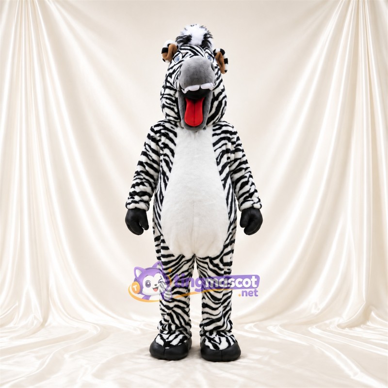 Costume de mascotte Zèbre – noir / blanc – Bouche ouverte; Langue (rouge) Costume de mascotte Zèbre – noir / blanc – Bouche ouverte; Langue (rouge)