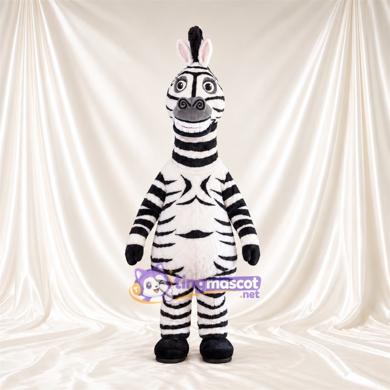 Costume de mascotte Zèbre – noir / blanc – Long cou; Sourire avec dents Costume de mascotte Zèbre – noir / blanc – Long cou; Sourire avec dents