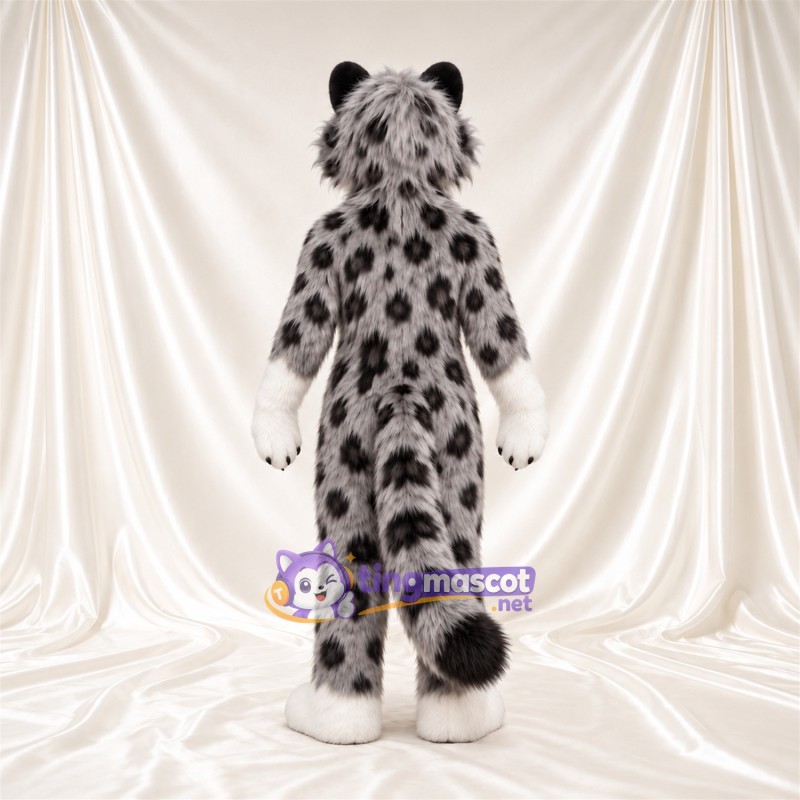 Gray and White Snow Leopard Mascot Costume - Black Paw Pads and Rosette Spots Gray and White Snow Leopard Mascot Costume - Black Paw Pads and Rosette Spots