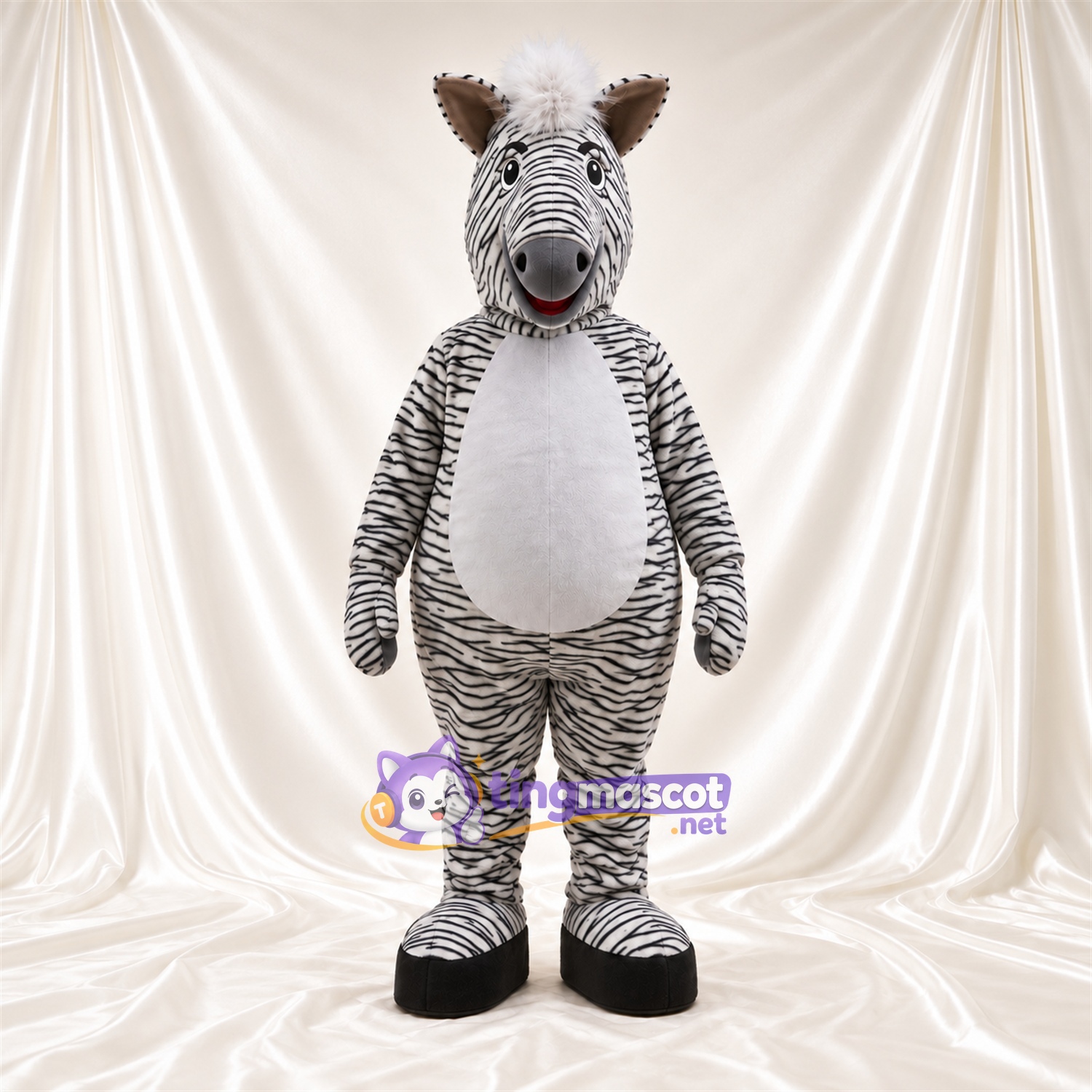 Costume de mascotte Zèbre – noir / blanc – Touffe de cheveux (blanc); Ventre (blanc) Costume de mascotte Zèbre – noir / blanc – Touffe de cheveux (blanc); Ventre (blanc)