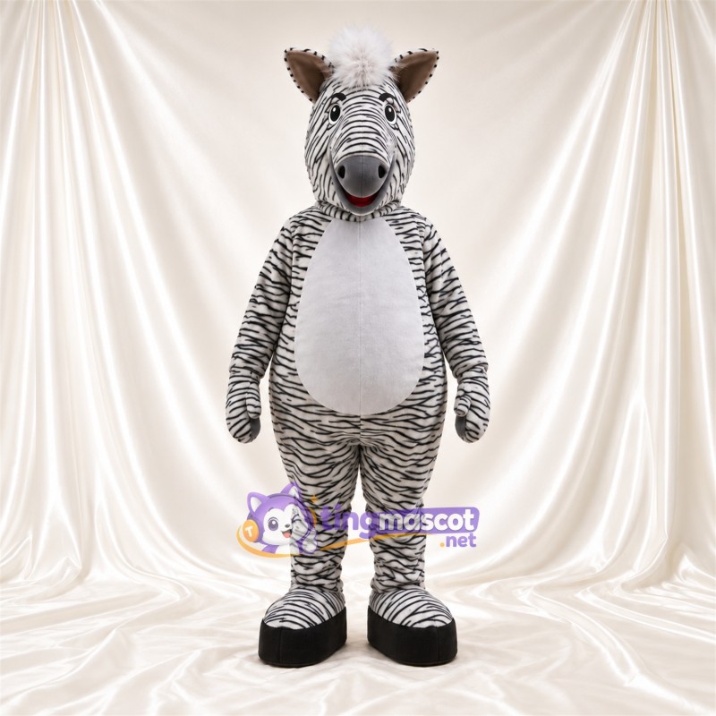Costume de mascotte Zèbre – noir / blanc – Touffe de cheveux (blanc); Ventre (blanc) Costume de mascotte Zèbre – noir / blanc – Touffe de cheveux (blanc); Ventre (blanc)