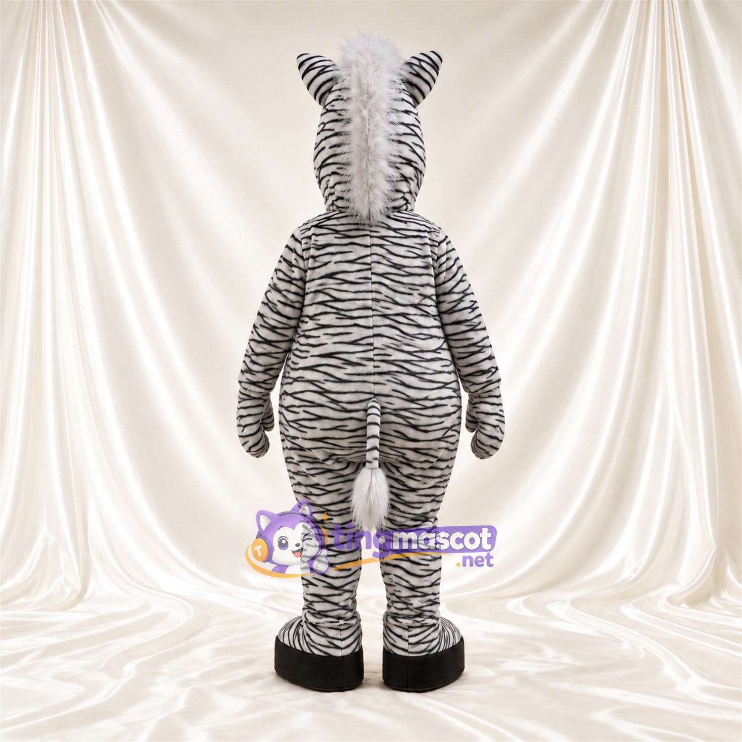 Costume de mascotte Zèbre – noir / blanc – Touffe de cheveux (blanc); Ventre (blanc) Costume de mascotte Zèbre – noir / blanc – Touffe de cheveux (blanc); Ventre (blanc)