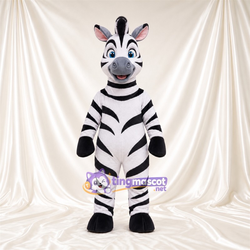 Black and White Zebra Mascot Costume - Blue Eyes and Broad Curved Stripes Black and White Zebra Mascot Costume - Blue Eyes and Broad Curved Stripes