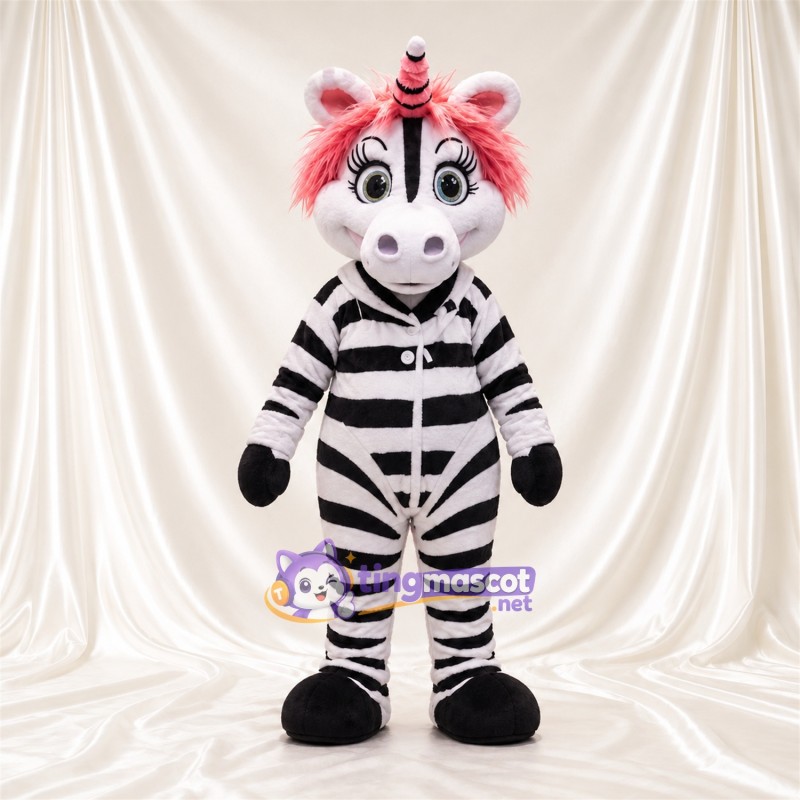 Black and White Zebra Unicorn Mascot Costume - Pink Mane Black and White Zebra Unicorn Mascot Costume - Pink Mane