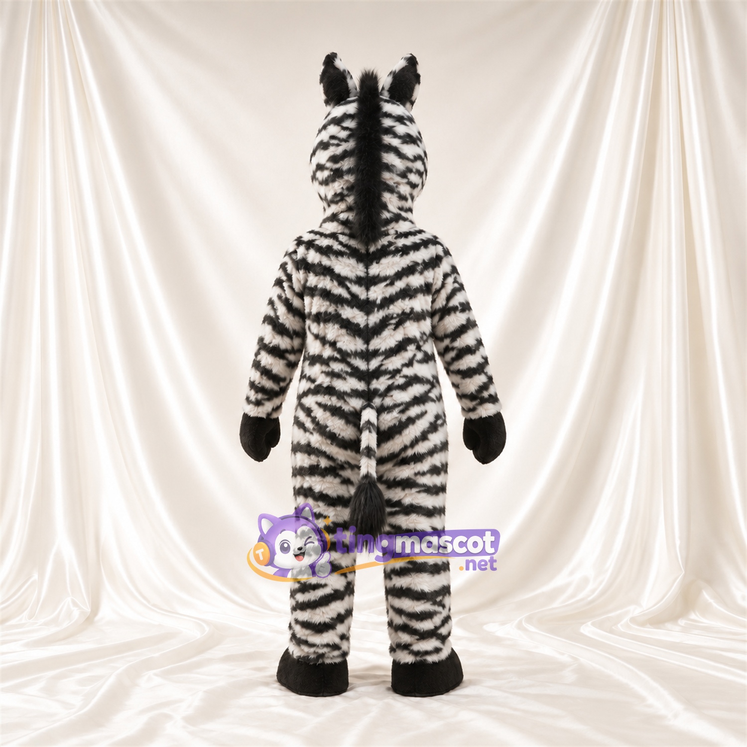 Black and White Zebra Mascot Costume - Shaggy Fur and Large Open Mouth Black and White Zebra Mascot Costume - Shaggy Fur and Large Open Mouth