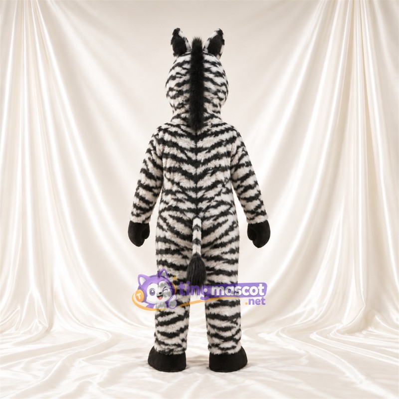 Black and White Zebra Mascot Costume - Shaggy Fur and Large Open Mouth Black and White Zebra Mascot Costume - Shaggy Fur and Large Open Mouth