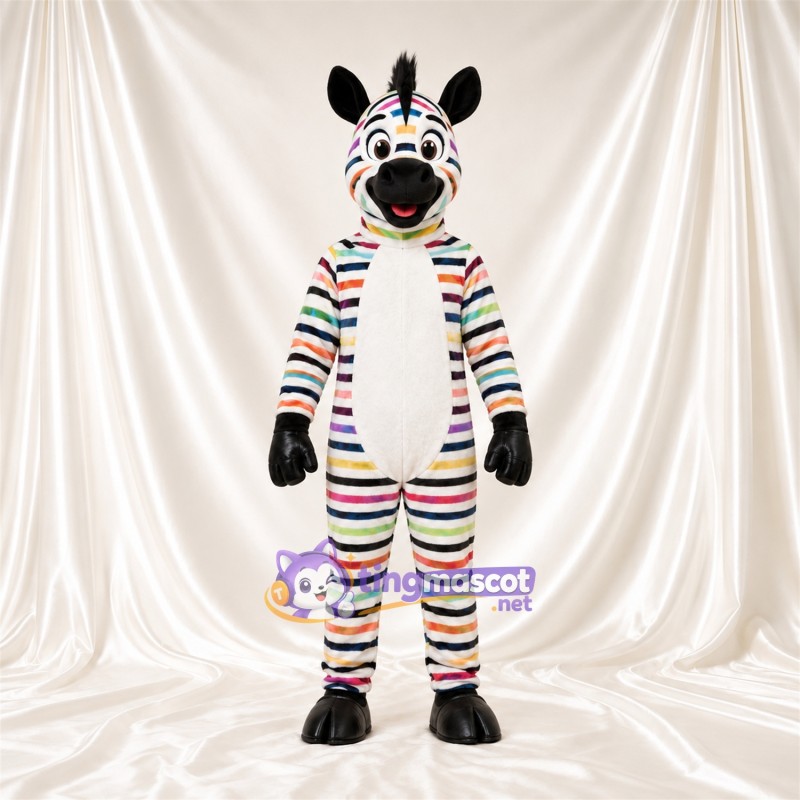 Costume de mascotte Zèbre – multicolore – Ventre (blanc); Fines rayures Costume de mascotte Zèbre – multicolore – Ventre (blanc); Fines rayures