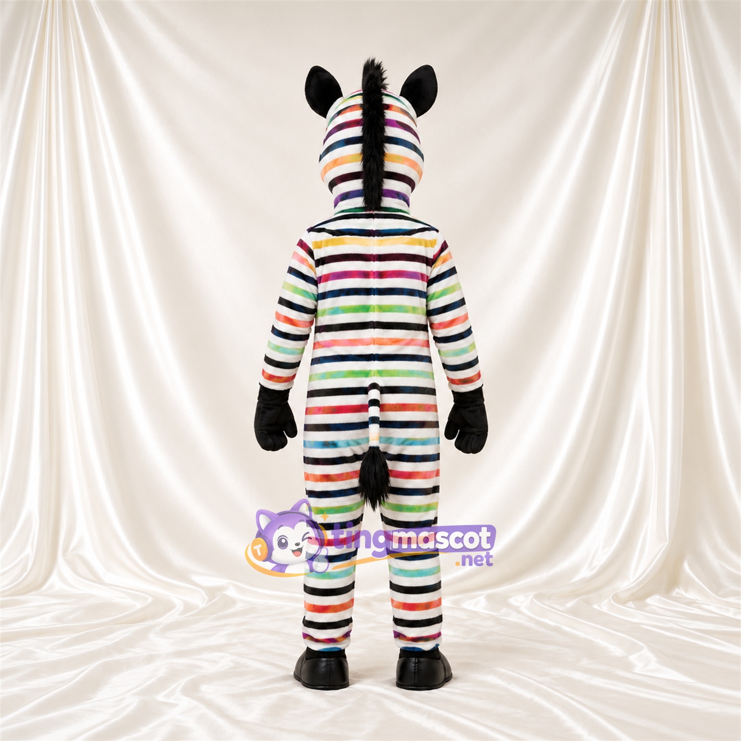 Costume de mascotte Zèbre – multicolore – Ventre (blanc); Fines rayures Costume de mascotte Zèbre – multicolore – Ventre (blanc); Fines rayures