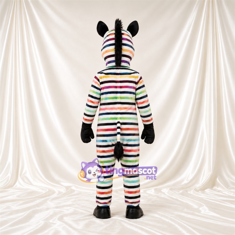 Costume de mascotte Zèbre – multicolore – Ventre (blanc); Fines rayures Costume de mascotte Zèbre – multicolore – Ventre (blanc); Fines rayures