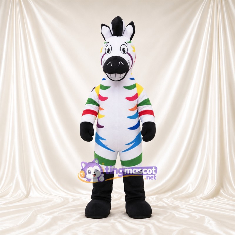 Costume de mascotte Zèbre – multicolore – Ventre (blanc); Larges rayures Costume de mascotte Zèbre – multicolore – Ventre (blanc); Larges rayures