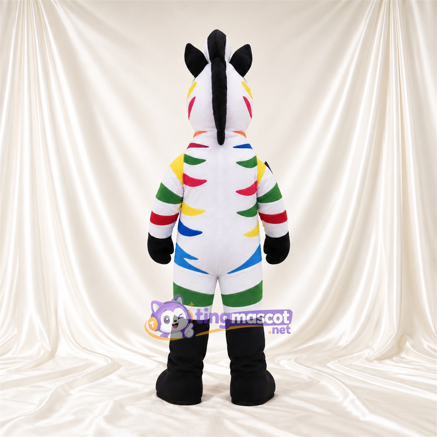 Costume de mascotte Zèbre – multicolore – Ventre (blanc); Larges rayures Costume de mascotte Zèbre – multicolore – Ventre (blanc); Larges rayures