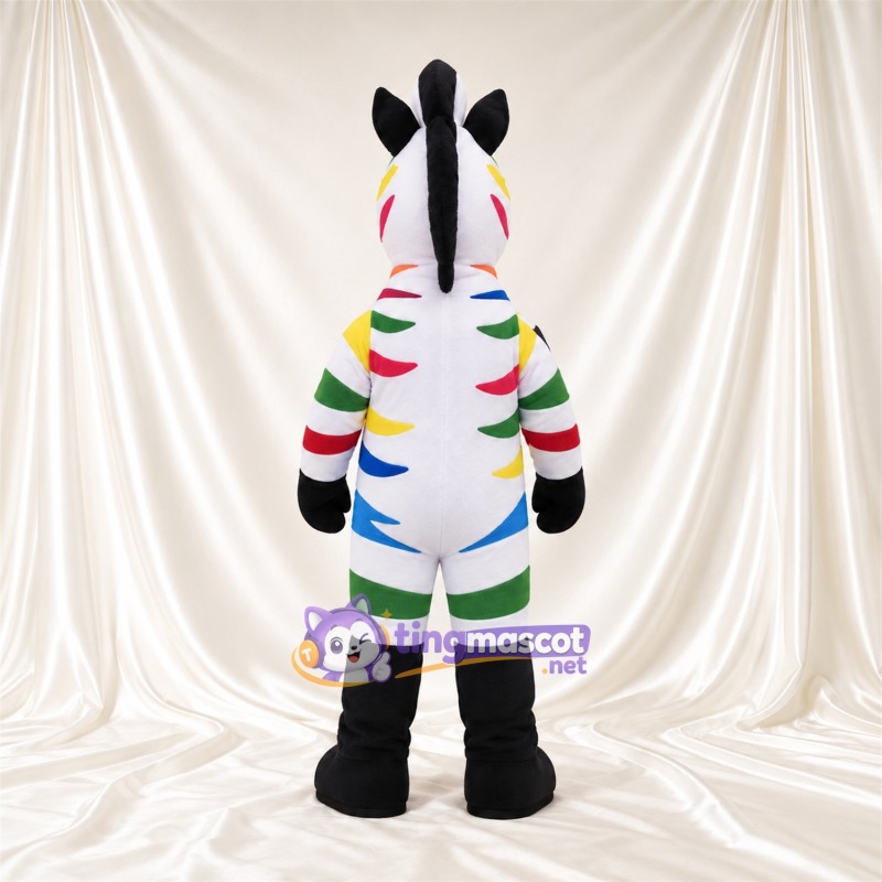 Costume de mascotte Zèbre – multicolore – Ventre (blanc); Larges rayures Costume de mascotte Zèbre – multicolore – Ventre (blanc); Larges rayures