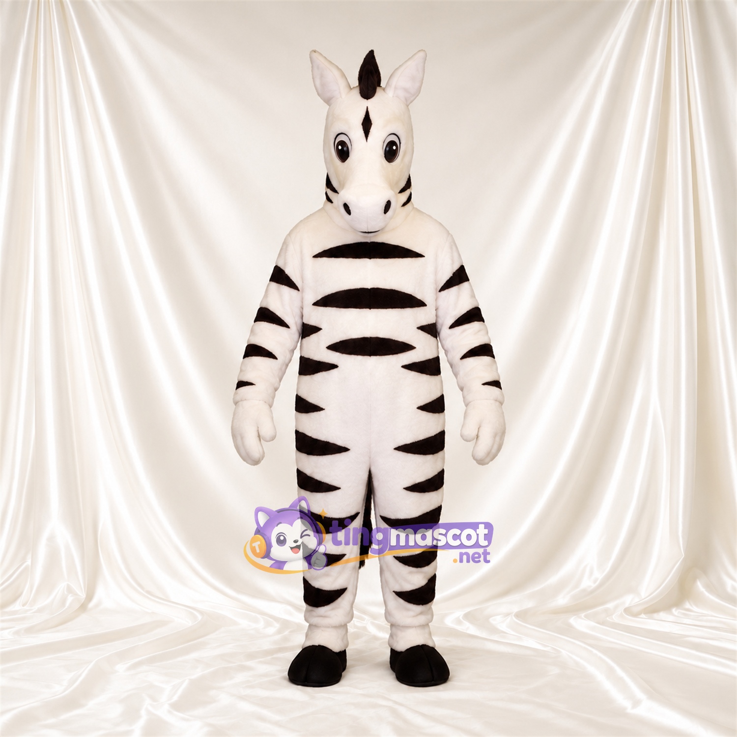 Maskottchenkostüm Zebra – schwarz / weiß – Breite Streifen; Handschuhe (weiß) Maskottchenkostüm Zebra – schwarz / weiß – Breite Streifen; Handschuhe (weiß)