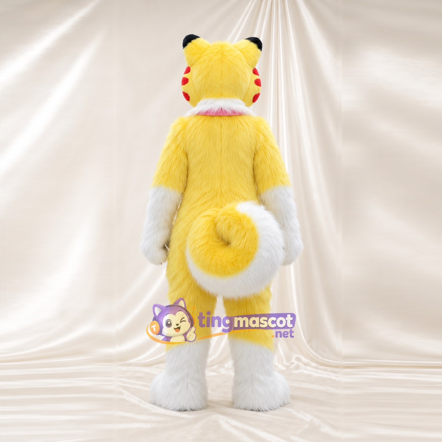 Maskottchenkostüm Tiger – gelb / weiß – Fliege (rosa)