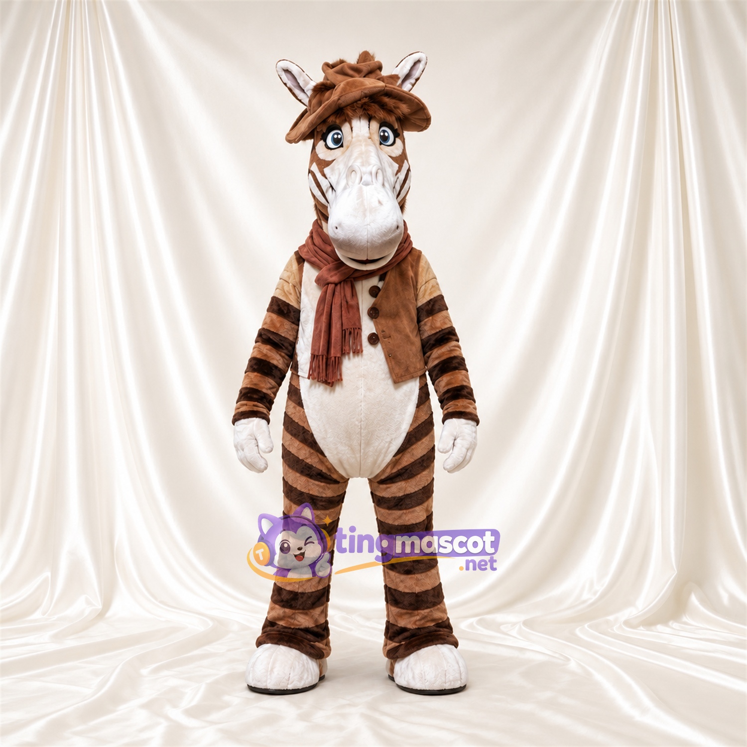 Costume de mascotte Zèbre – marron / noir – Chapeau (marron); Gilet Costume de mascotte Zèbre – marron / noir – Chapeau (marron); Gilet