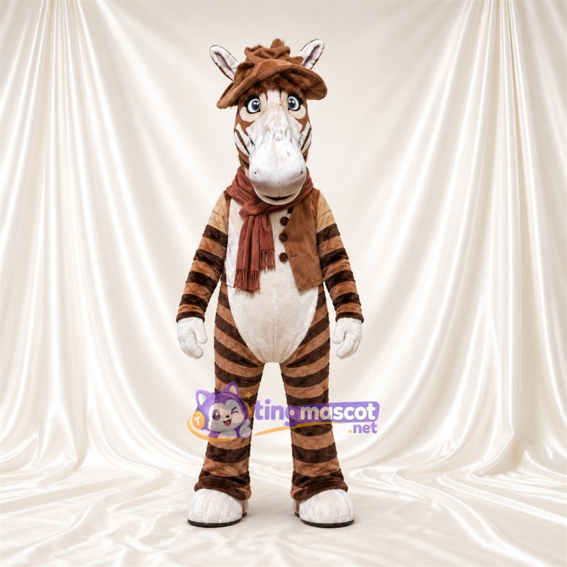 Costume de mascotte Zèbre – marron / noir – Chapeau (marron); Gilet Costume de mascotte Zèbre – marron / noir – Chapeau (marron); Gilet