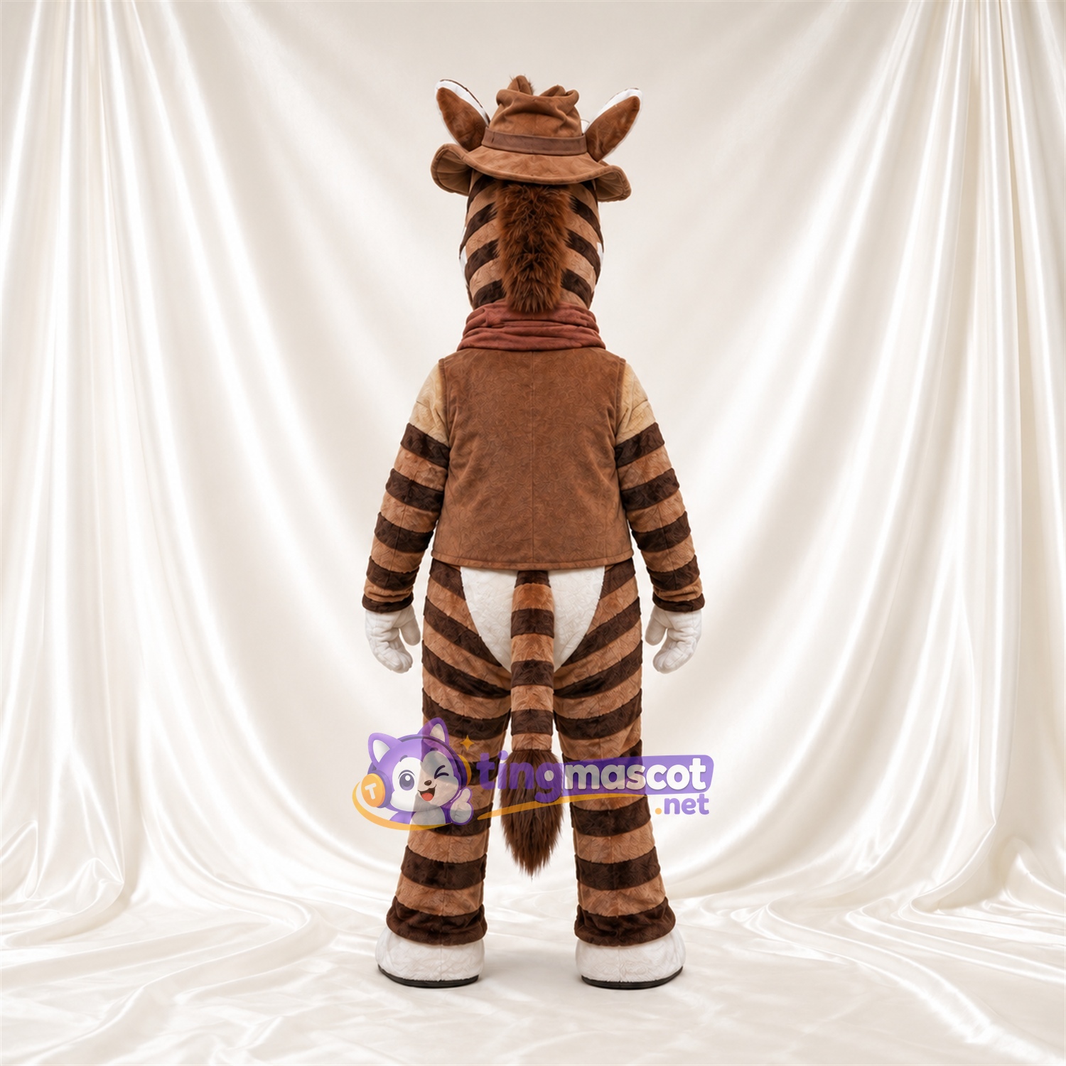 Costume de mascotte Zèbre – marron / noir – Chapeau (marron); Gilet Costume de mascotte Zèbre – marron / noir – Chapeau (marron); Gilet