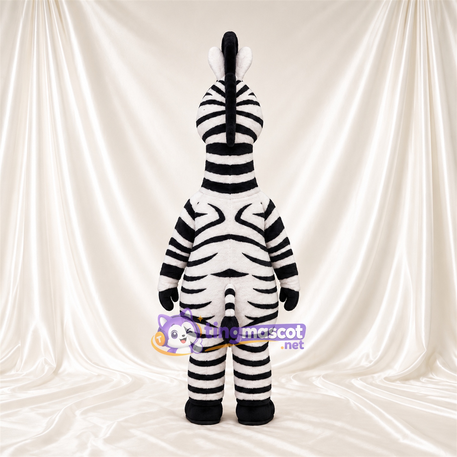 Maskottchenkostüm Zebra – schwarz / weiß – Langer Hals; Breites Zahngrinsen