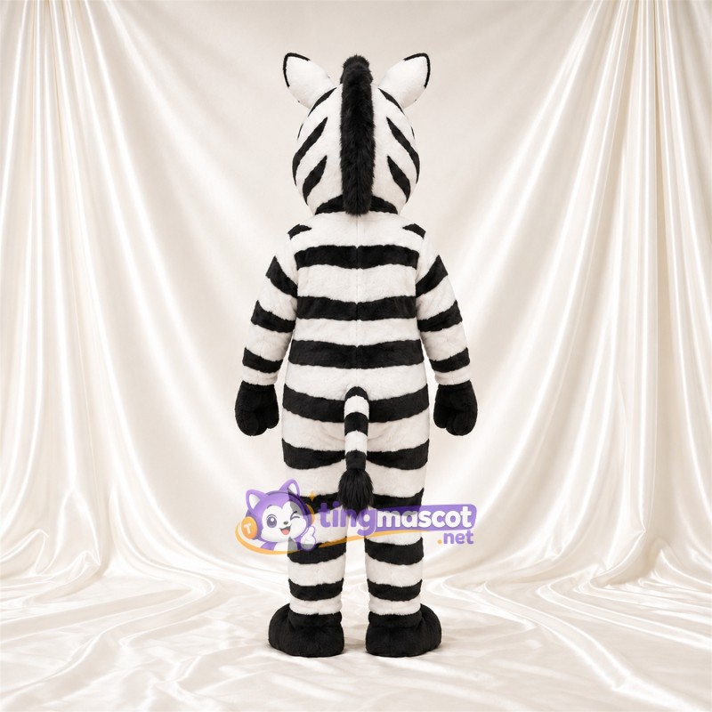 Maskottchenkostüm Zebra – schwarz / weiß – Breite Streifen; Zunge (rosa) Maskottchenkostüm Zebra – schwarz / weiß – Breite Streifen; Zunge (rosa)