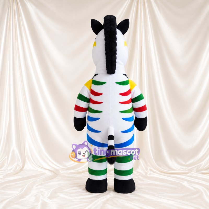 Costume de mascotte Zèbre – multicolore – Sabots (noir); Larges rayures Costume de mascotte Zèbre – multicolore – Sabots (noir); Larges rayures
