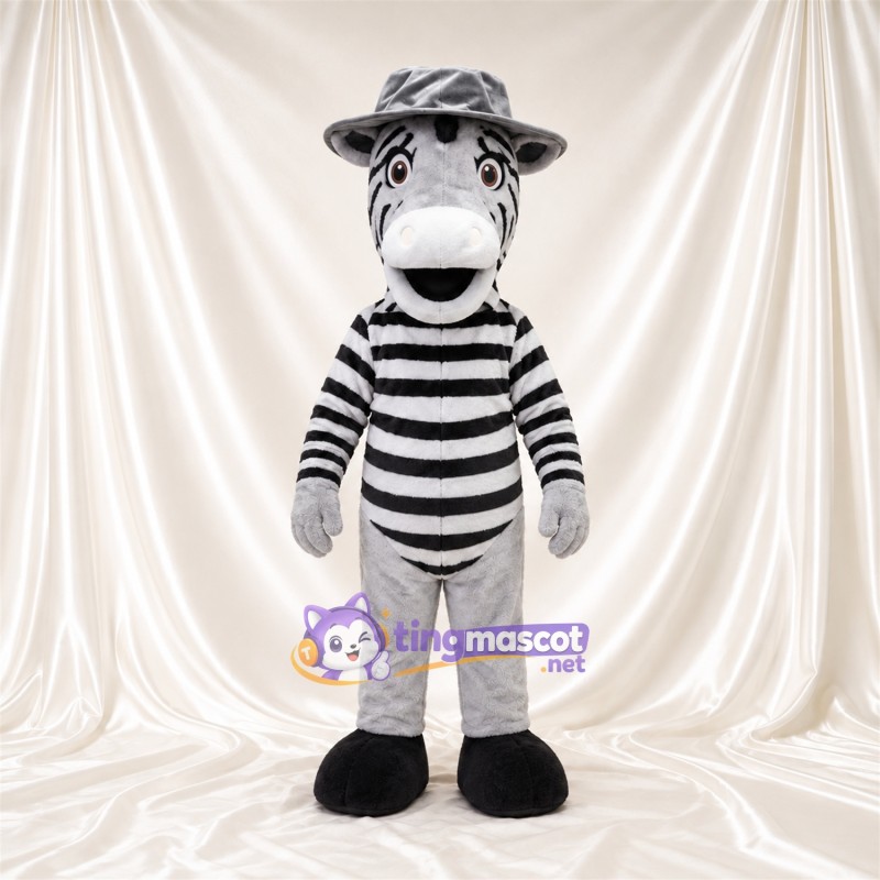 Costume de mascotte Zèbre – noir / blanc – Chapeau (gris) Costume de mascotte Zèbre – noir / blanc – Chapeau (gris)