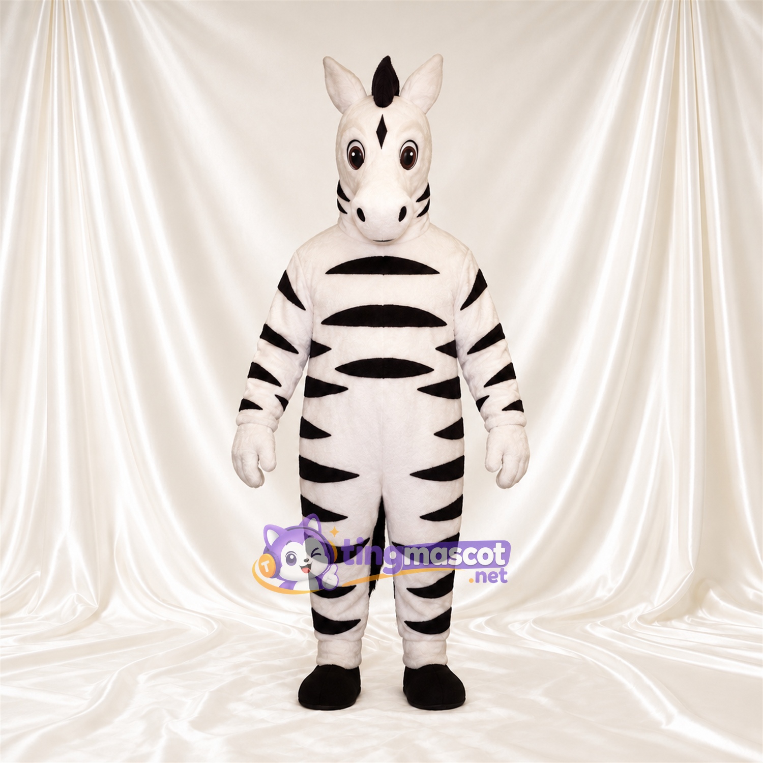 Maskottchenkostüm Zebra – schwarz / weiß – Breite Streifen; Handschuhe (weiß) Maskottchenkostüm Zebra – schwarz / weiß – Breite Streifen; Handschuhe (weiß)