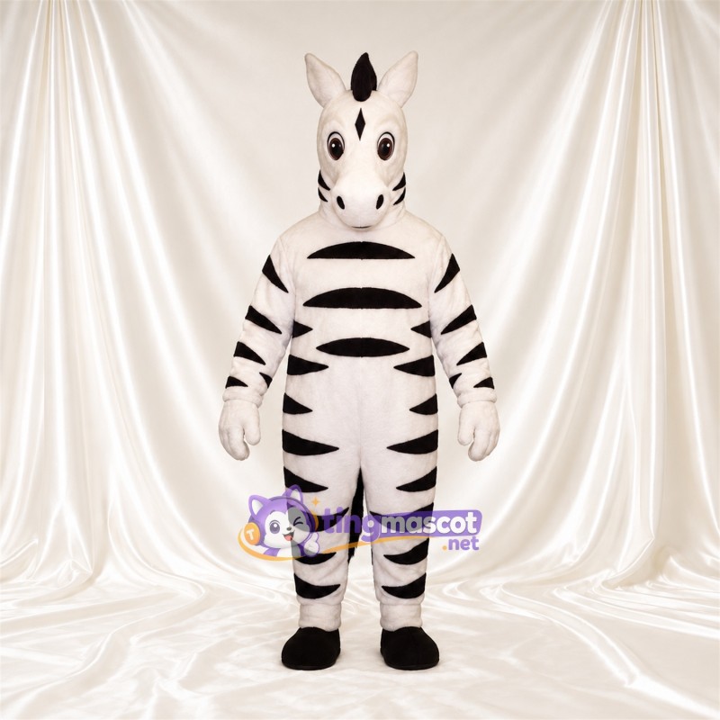 Costume de mascotte Zèbre – noir / blanc – Larges rayures; Gants (blanc) Costume de mascotte Zèbre – noir / blanc – Larges rayures; Gants (blanc)
