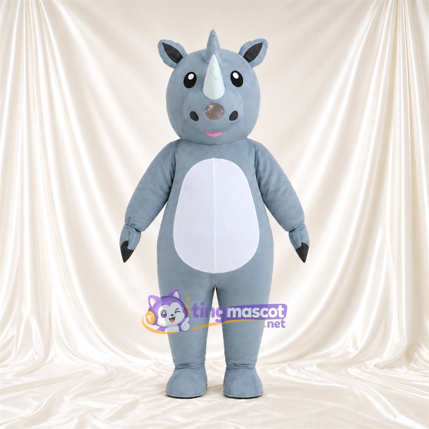Blue Rhinoceros Mascot Costume - White Belly and White Nose Horn Blue Rhinoceros Mascot Costume - White Belly and White Nose Horn