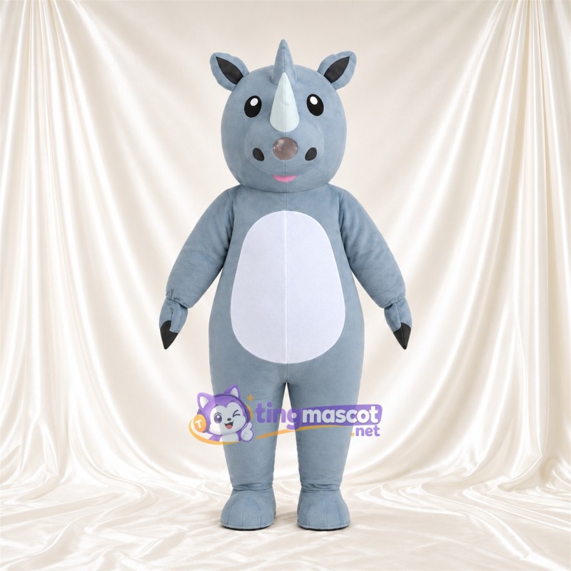 Blue Rhinoceros Mascot Costume - White Belly and White Nose Horn Blue Rhinoceros Mascot Costume - White Belly and White Nose Horn