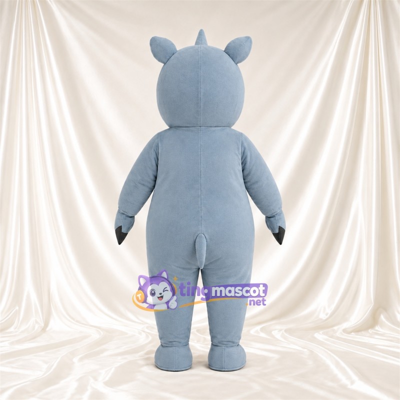Blue Rhinoceros Mascot Costume - White Belly and White Nose Horn Blue Rhinoceros Mascot Costume - White Belly and White Nose Horn