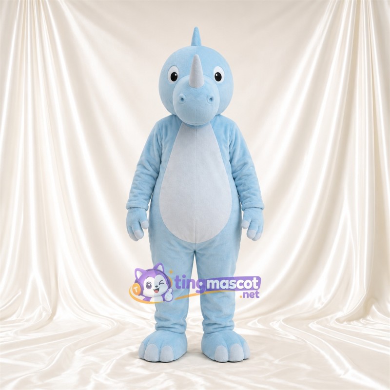 Blue Rhinoceros Mascot Costume - White Belly, Round Muzzle and White Nose Horn Blue Rhinoceros Mascot Costume - White Belly, Round Muzzle and White Nose Horn