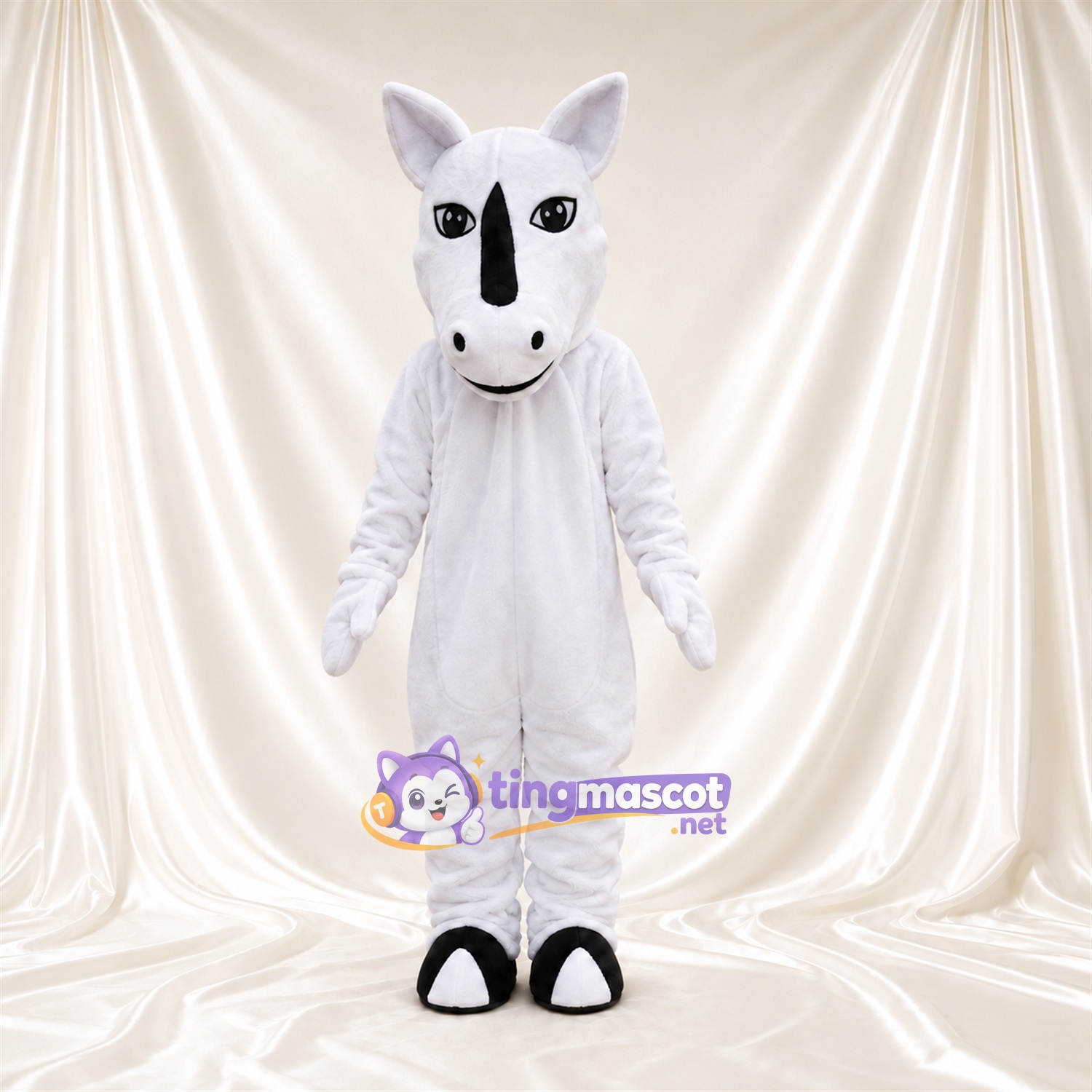Costume de mascotte Rhinocéros – blanc – Corne (noir); Mains (blanc) Costume de mascotte Rhinocéros – blanc – Corne (noir); Mains (blanc)