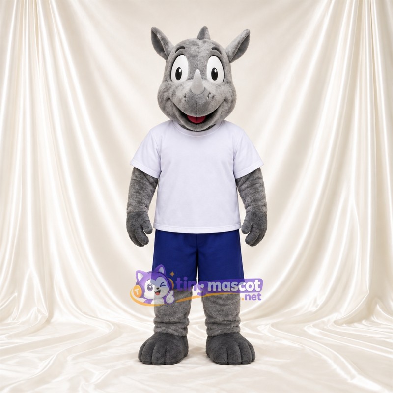 Costume de mascotte Rhinocéros – gris – Chemise (blanc); Short (bleu)