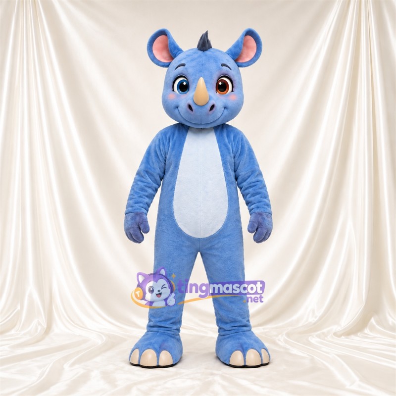 Blue Rhinoceros Mascot Costume - Pink Inner Ears and Cream Toe Tips Blue Rhinoceros Mascot Costume - Pink Inner Ears and Cream Toe Tips