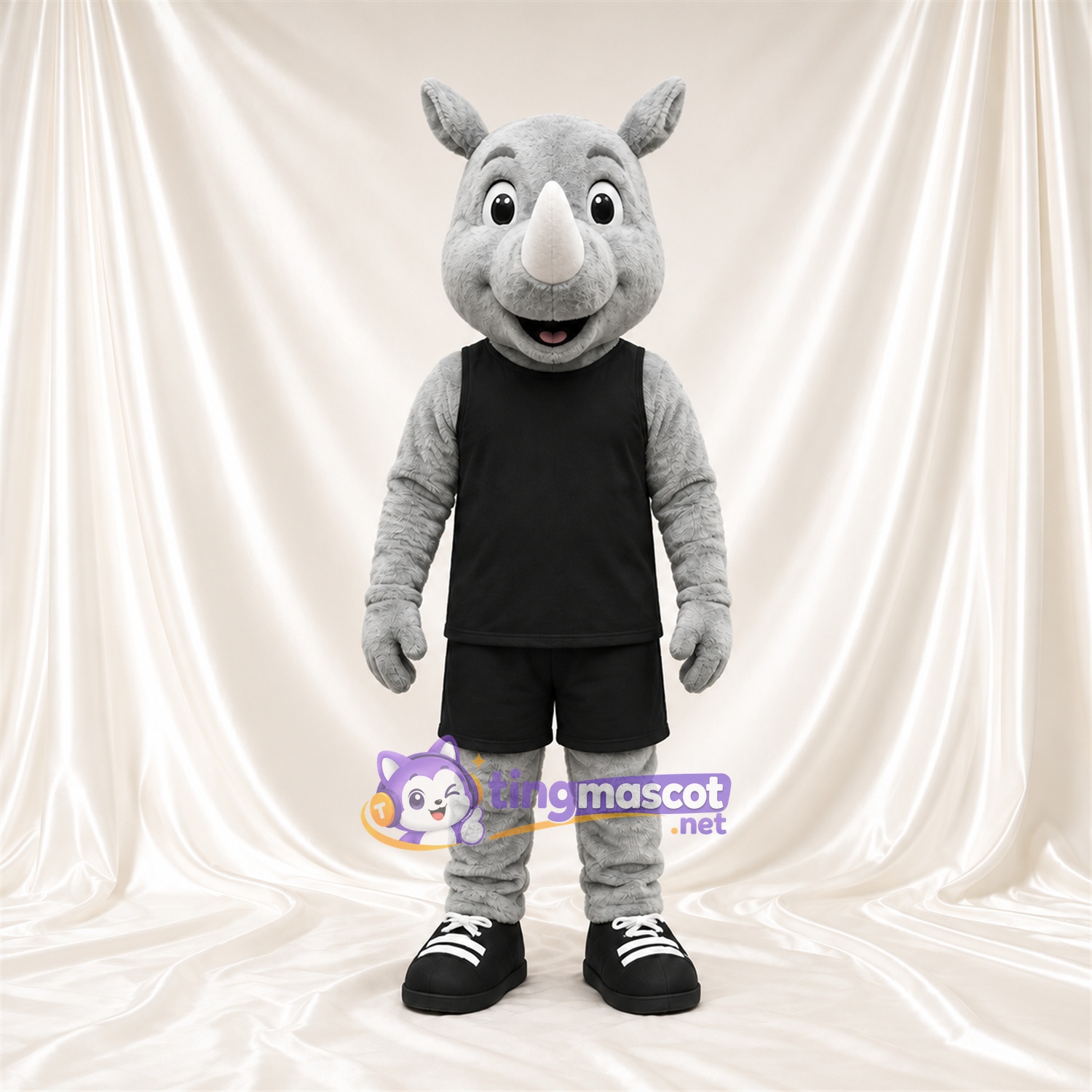 Costume de mascotte Rhinocéros – gris – Chemise (noir); Short Costume de mascotte Rhinocéros – gris – Chemise (noir); Short