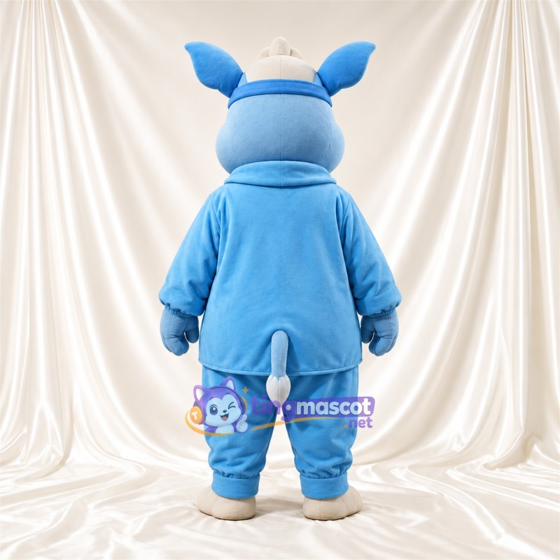 Blue Rhinoceros Mascot Costume - Blue Outfit, Cream Feet and White Nose Horn Blue Rhinoceros Mascot Costume - Blue Outfit, Cream Feet and White Nose Horn