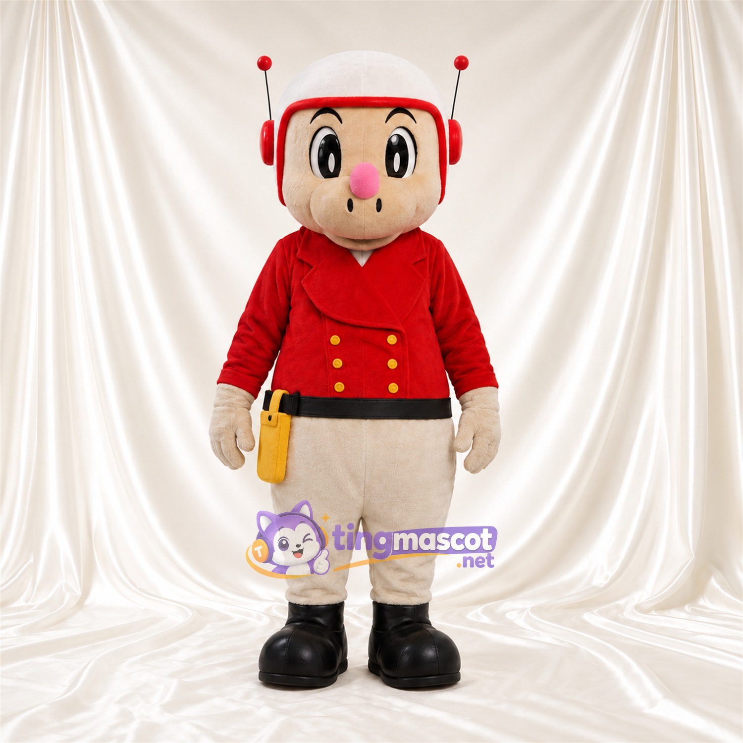 Red and White Astronaut Character Mascot Costume - Antenna Helmet and Utility Belt Red and White Astronaut Character Mascot Costume - Antenna Helmet and Utility Belt