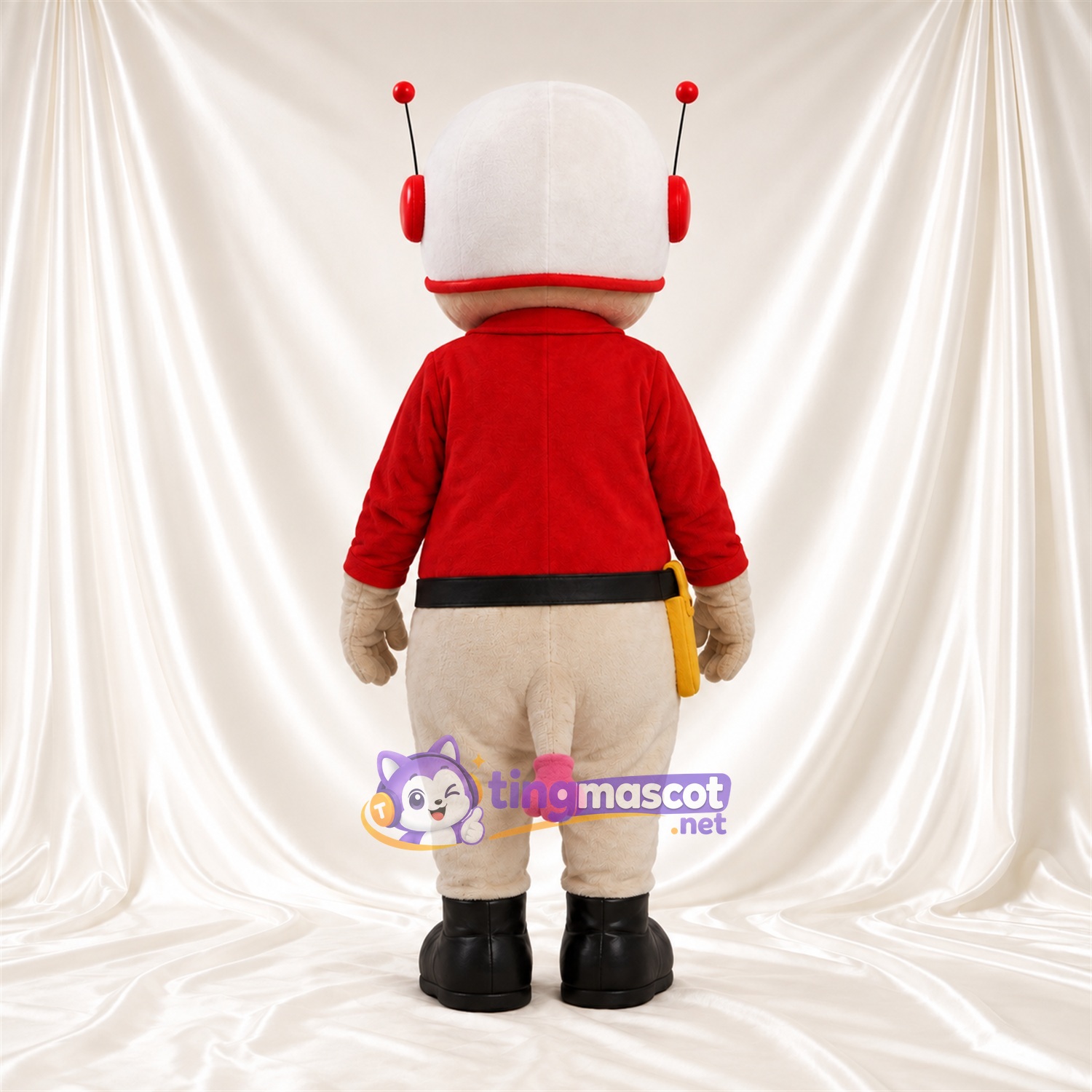 Red and White Astronaut Character Mascot Costume - Antenna Helmet and Utility Belt Red and White Astronaut Character Mascot Costume - Antenna Helmet and Utility Belt