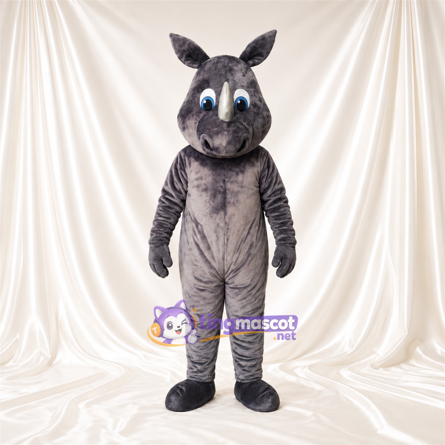 Maskottchenkostüm Nashorn – grau – Spitze Ohren; Augen (blau) Maskottchenkostüm Nashorn – grau – Spitze Ohren; Augen (blau)