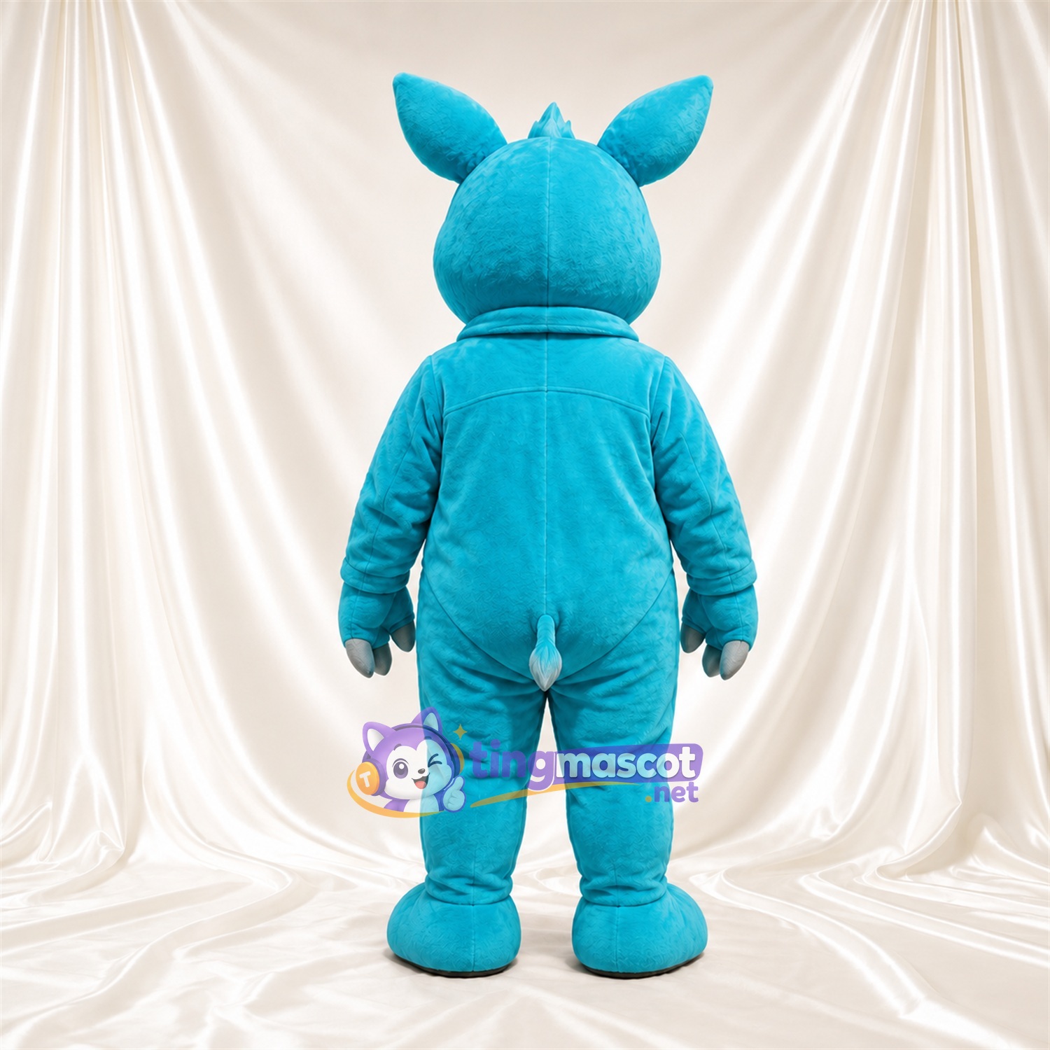Blue Rhinoceros Mascot Costume - Blue Outfit, Gray Hands and Feet and Gray Nose Horn Blue Rhinoceros Mascot Costume - Blue Outfit, Gray Hands and Feet and Gray Nose Horn