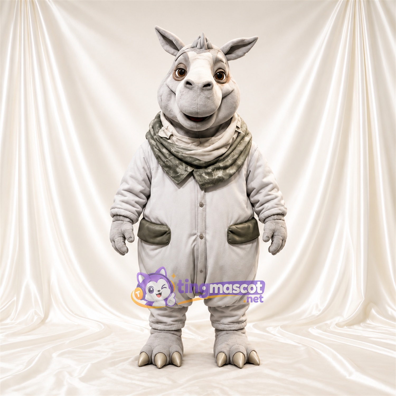 Costume de mascotte Rhinocéros – gris – Écharpe Costume de mascotte Rhinocéros – gris – Écharpe