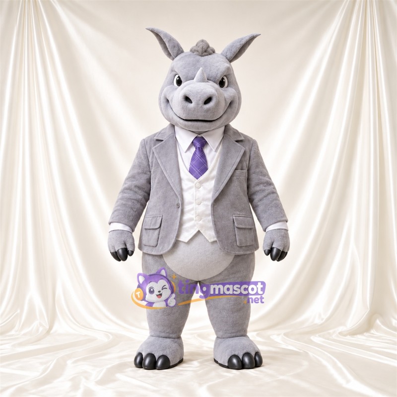 Costume de mascotte Rhinocéros – gris – Costume (gris); Cravate (violet)