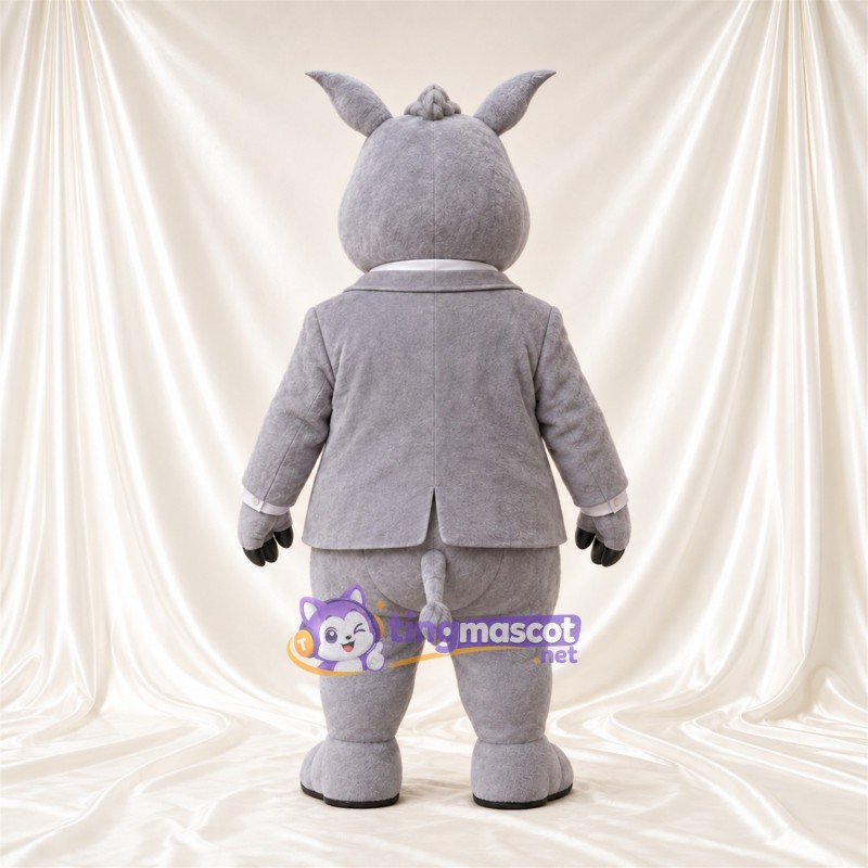 Costume de mascotte Rhinocéros – gris – Costume (gris); Cravate (violet) Costume de mascotte Rhinocéros – gris – Costume (gris); Cravate (violet)