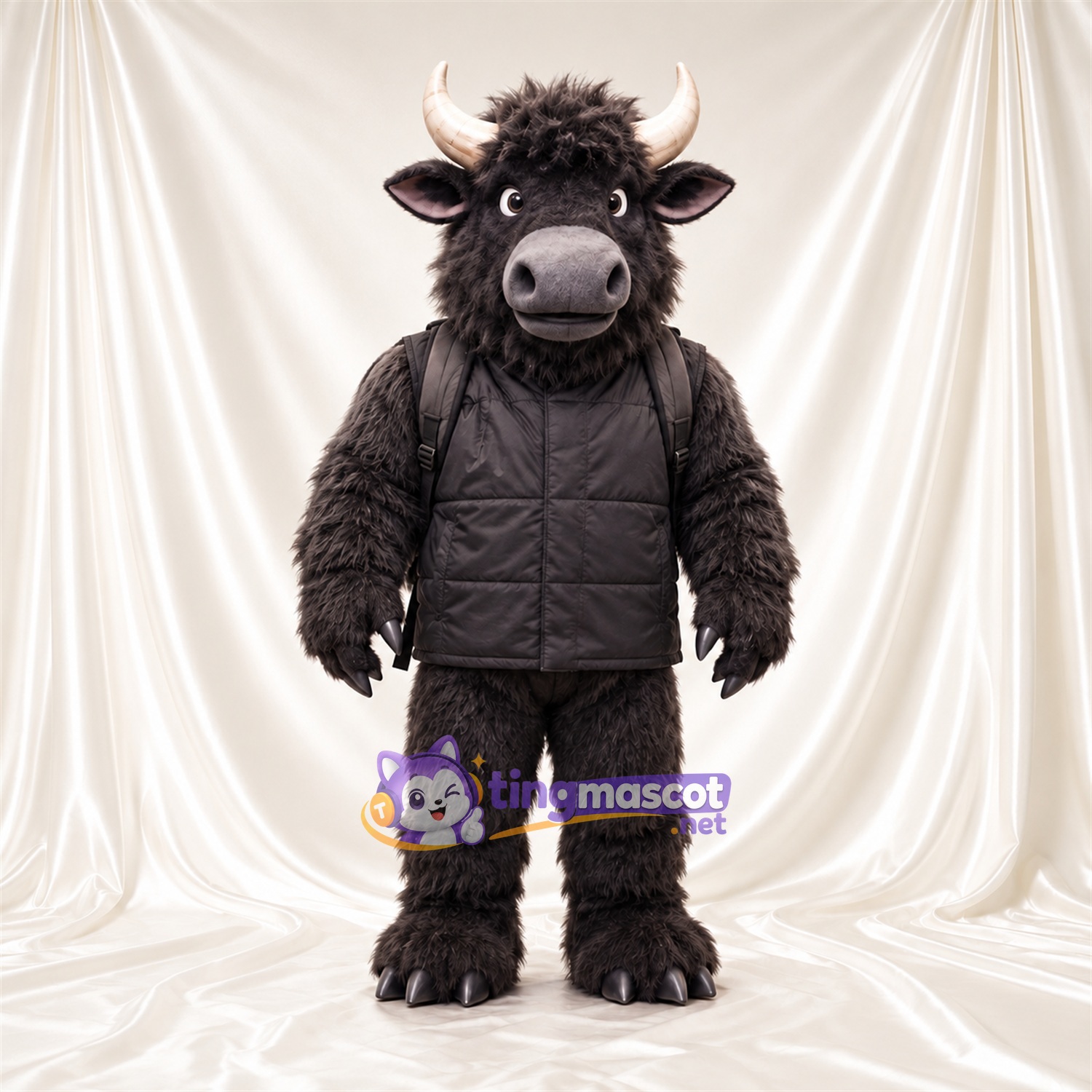 Black Bull Mascot Costume - Black Jacket and Backpack Black Bull Mascot Costume - Black Jacket and Backpack