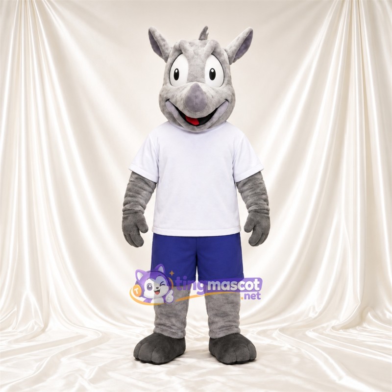Costume de mascotte Rhinocéros – gris – Chemise (blanc); Short (bleu)